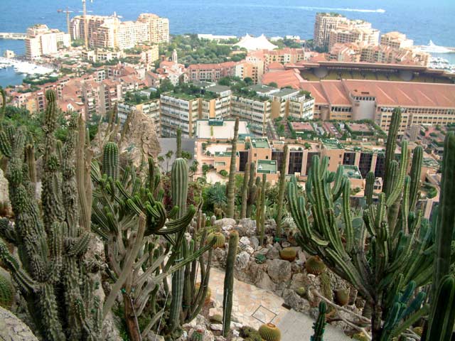 Stade Louis II vu du jardin exotique